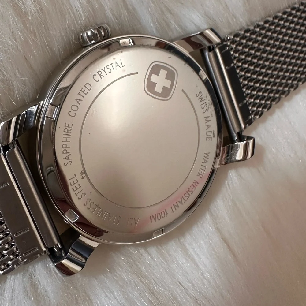 Wenger Stainless Steel Mesh Silver Dial White Watch with Date 1021.103 NWOT - Picture 7 of 10